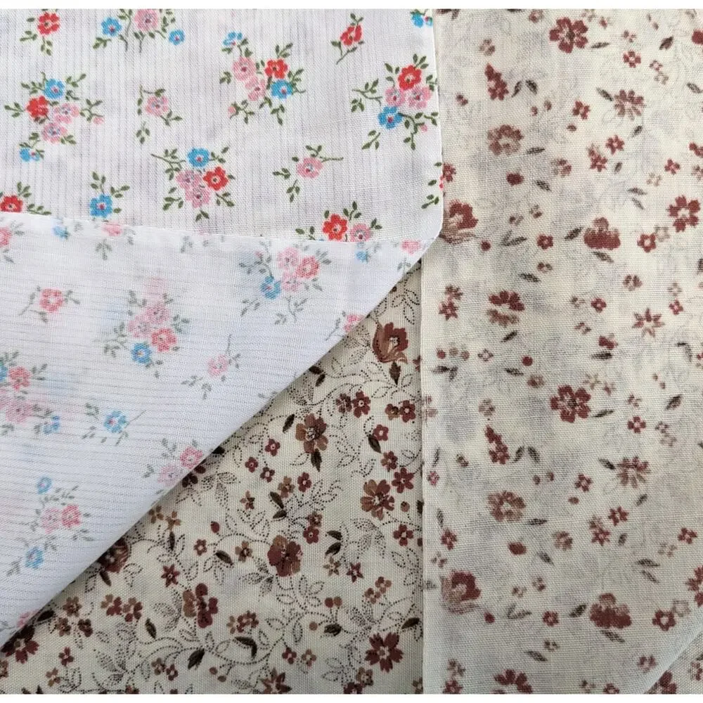 Lot 2 Vintage 1960s CALICO VIP FABRICS Semi-Sheer Cotton Bouquets Vines ~2.5 Yds